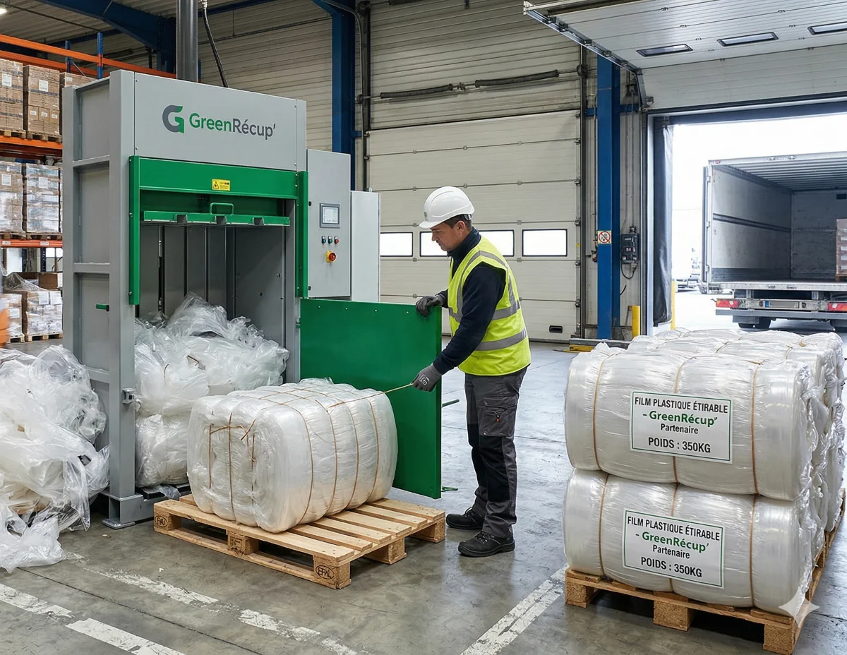 Presse à balles verticale pour film plastique en entrepôt